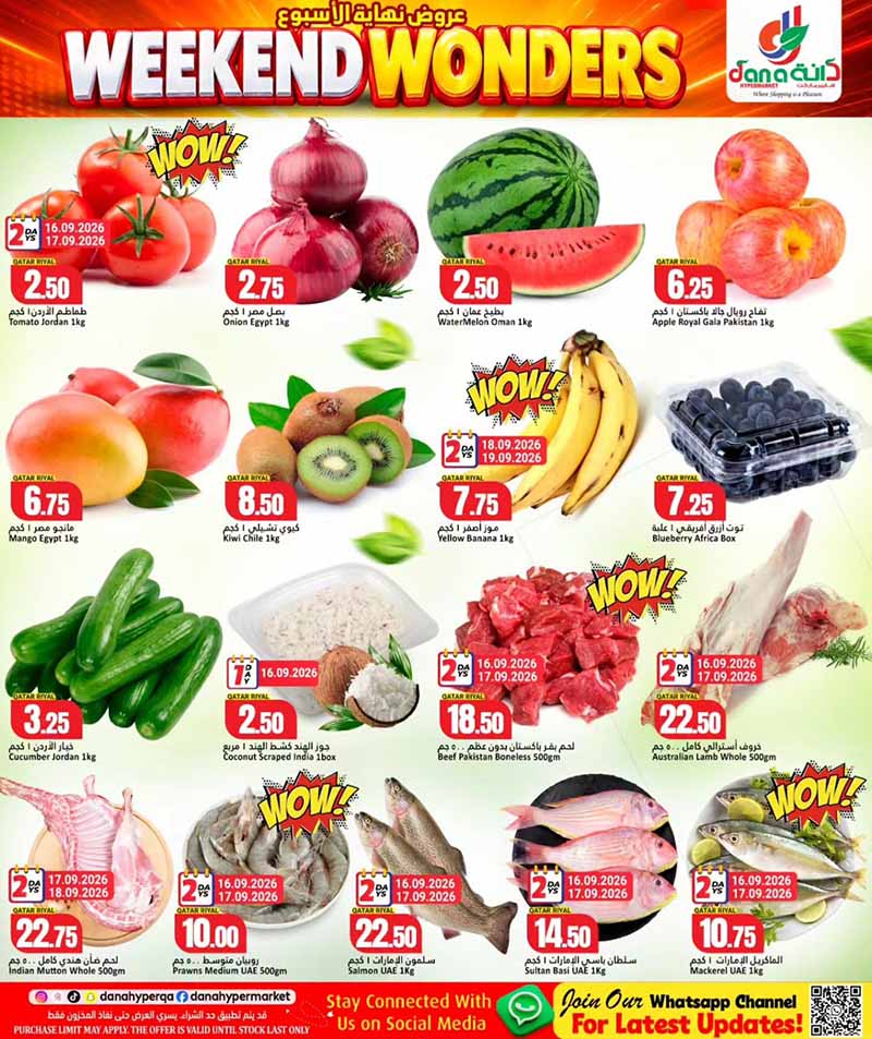 Dana Hypermarket Qatar offers — Dana Hypermarket Al-Wakrah WEEKEND WONDERS (Groceries, Electronics, Sports), flyer page 2 of 16