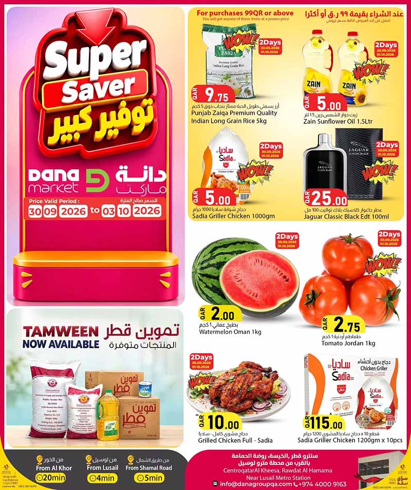 Dana Market Qatar offers — Dana Market SUPER SAVER OFFERS on EVERYDAY ESSENTIALS, ELECTRONICS and TECH (Electronics), flyer page 1 of 20