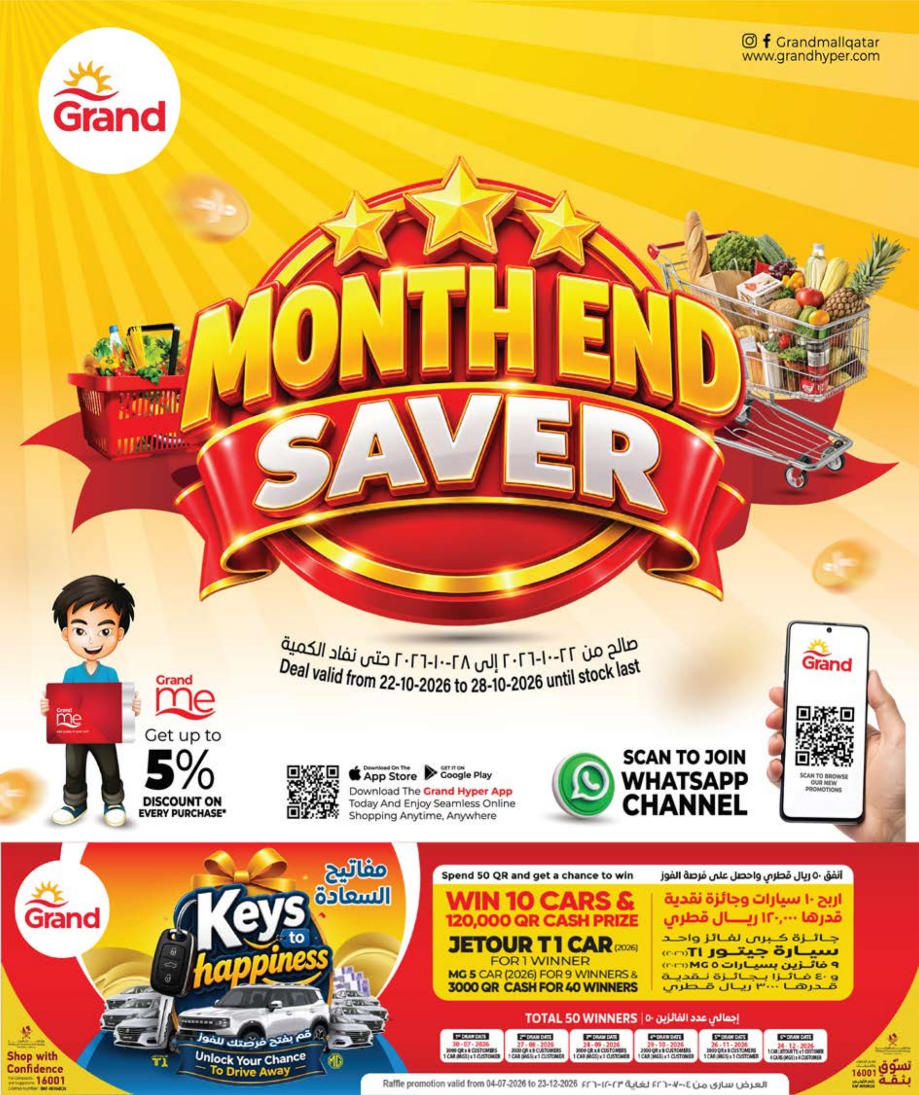 Grand Hyper Qatar offers — Grand Hypermarket MONTH END SAVER on EVERYDAY ESSENTIALS, TECH DEALS and more (Electronics, Groceries), flyer page 1 of 8