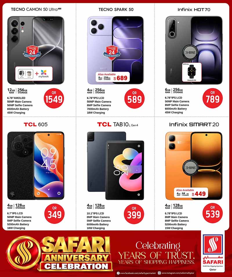 Safari Hypermarket Qatar offers — Safari Hypermarket ANNIVERSARY CELEBRATION DEALS on EVERYDAY ESSENTIAL, TECH and DIGI DEALS and more (Electronics, Groceries), flyer page 36 of 36