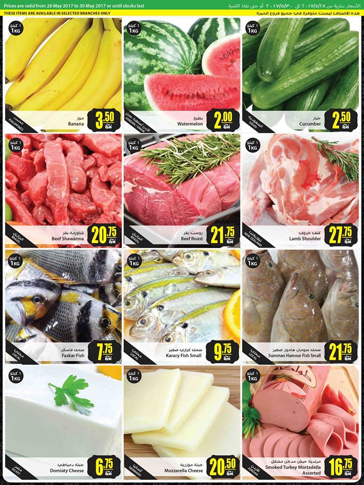 fresh meat and fruits