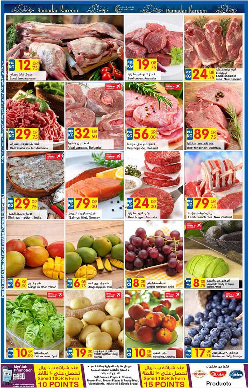 fresh meats and fruits