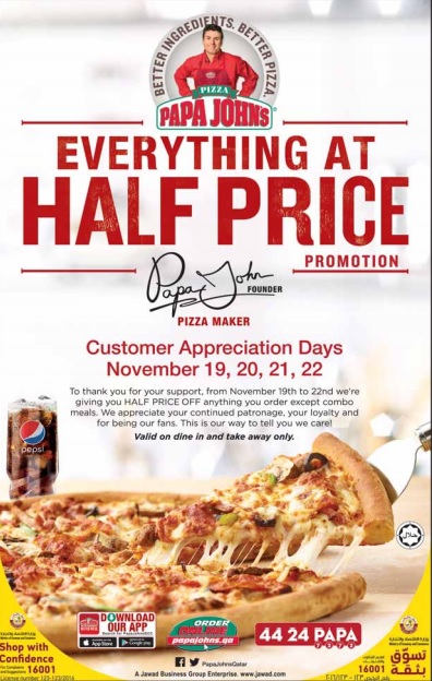 pizza half price at papa johns