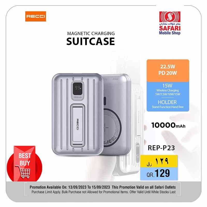 magnetic charging suitcase in safari mall qatar